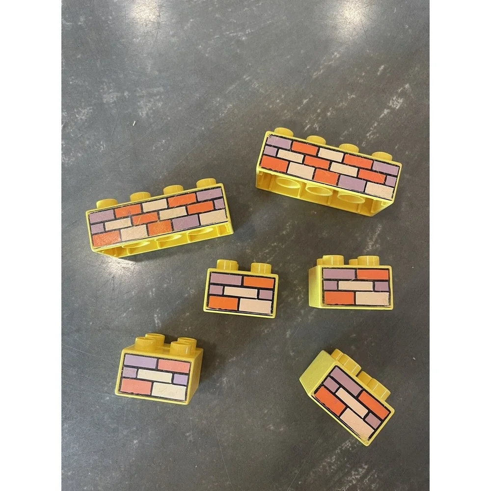 LEGO Duplo 6pc Yellow Construction Bricks Bob the Builder Printed 2x2 2x4 Lot